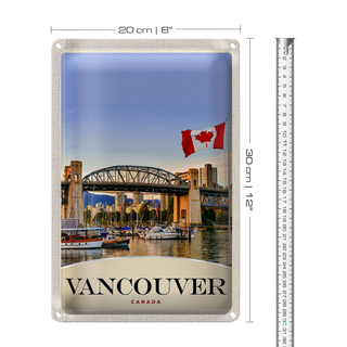 Blechschild Reise 20x30cm Vancouver Kanada Stadt Brücke Boote