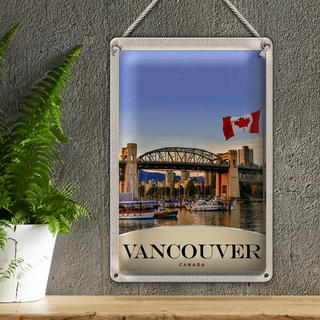 Blechschild Reise 20x30cm Vancouver Kanada Stadt Brücke Boote