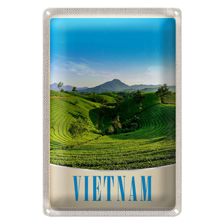 Blechschild Reise 20x30cm Vietnam Natur Wiese Ackkerbau Bäume
