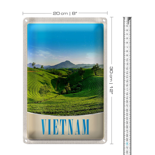 Blechschild Reise 20x30cm Vietnam Natur Wiese Ackkerbau Bäume