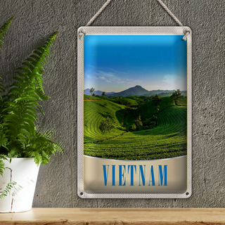 Blechschild Reise 20x30cm Vietnam Natur Wiese Ackkerbau Bäume