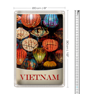 Blechschild Reise 20x30cm Vietnam Asien bunte Laterne Kultur