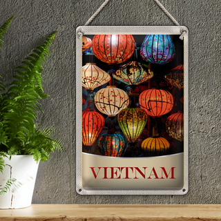 Blechschild Reise 20x30cm Vietnam Asien bunte Laterne Kultur