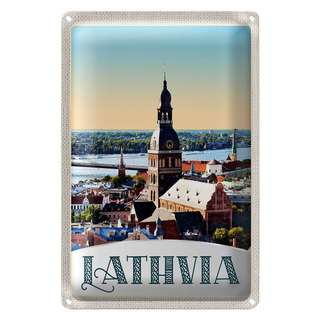 Blechschild Reise 20x30cm Lathvia Ausblick auf Stadt Brücke