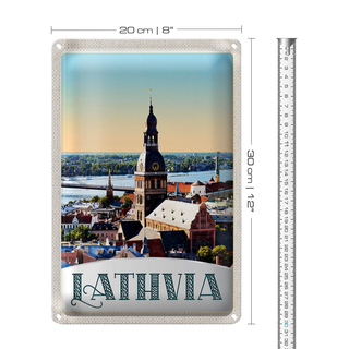 Blechschild Reise 20x30cm Lathvia Ausblick auf Stadt Brücke