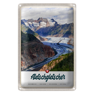 Blechschild Reise 20x30cm Aletschgletsch Schweiz Gebirge Winter