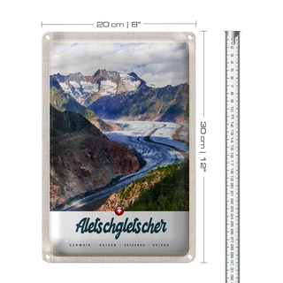 Blechschild Reise 20x30cm Aletschgletsch Schweiz Gebirge Winter