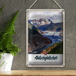 Blechschild Reise 20x30cm Aletschgletsch Schweiz Gebirge Winter