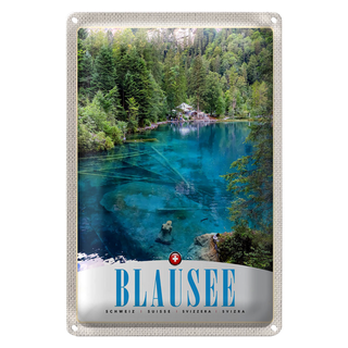 Blechschild Reise 20x30cm Blausee Schweiz Natur Wald Gebirge