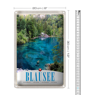 Blechschild Reise 20x30cm Blausee Schweiz Natur Wald Gebirge