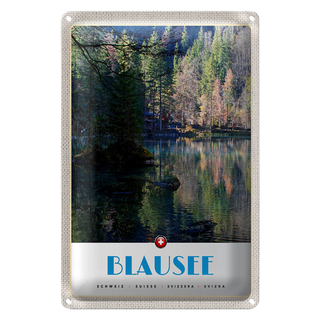 Blechschild Reise 20x30cm Blausee Schweiz Natur Wald Urlaub