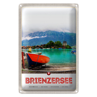 Blechschild Reise 20x30cm Brienzersee Schweiz Boot Gebäude