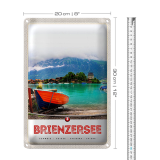 Blechschild Reise 20x30cm Brienzersee Schweiz Boot Gebäude