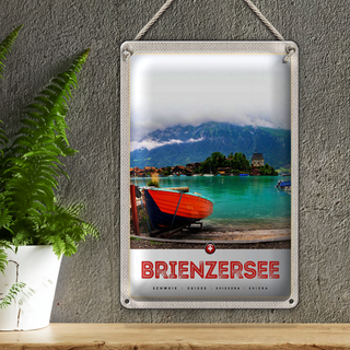 Blechschild Reise 20x30cm Brienzersee Schweiz Boot Gebäude