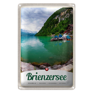 Blechschild Reise 20x30cm Brienzersee Schweiz Boot Gebirge