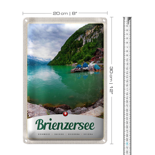 Blechschild Reise 20x30cm Brienzersee Schweiz Boot Gebirge