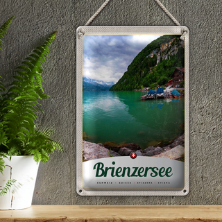 Blechschild Reise 20x30cm Brienzersee Schweiz Boot Gebirge