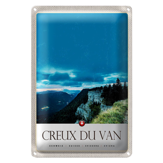 Blechschild Reise 20x30cm Creux du Van Aussicht Gebirge Urlaub