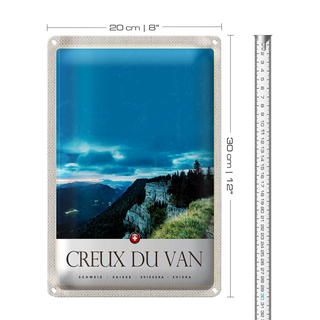 Blechschild Reise 20x30cm Creux du Van Aussicht Gebirge Urlaub