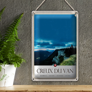 Blechschild Reise 20x30cm Creux du Van Aussicht Gebirge Urlaub