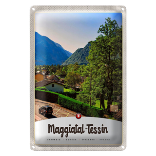 Blechschild Reise 20x30cm Maggiatal-Tessin Schweiz Stadt Gebirge