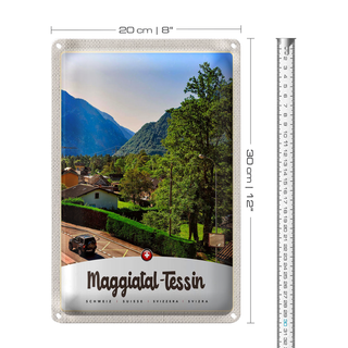 Blechschild Reise 20x30cm Maggiatal-Tessin Schweiz Stadt Gebirge