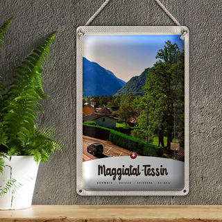 Blechschild Reise 20x30cm Maggiatal-Tessin Schweiz Stadt Gebirge