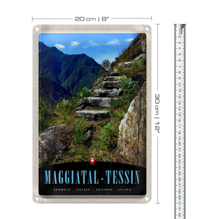 Blechschild Reise 20x30cm Maggiatal-Tessin Schweiz Weg Gebirge