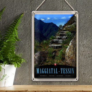 Blechschild Reise 20x30cm Maggiatal-Tessin Schweiz Weg Gebirge