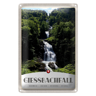 Blechschild Reise 20x30cm Giessbachfall Wasserfall Gebirge Natur
