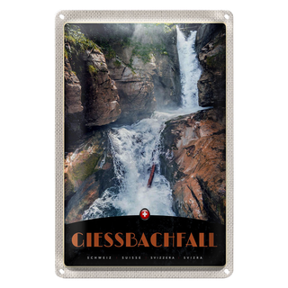 Blechschild Reise 20x30cm Giessbachfall Schweiz Wasserfall Natur