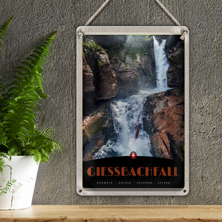 Blechschild Reise 20x30cm Giessbachfall Schweiz Wasserfall Natur