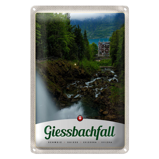Blechschild Reise 20x30cm Giessbachfall Wald Wasserfall Natur