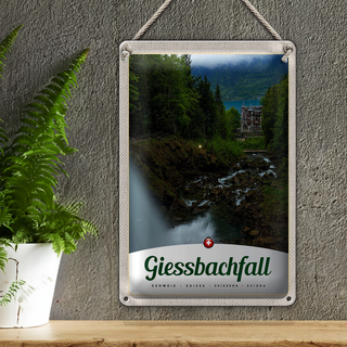 Blechschild Reise 20x30cm Giessbachfall Wald Wasserfall Natur