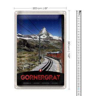 Blechschild Reise 20x30cm Gornergrat Schweiz Gebirge Schnee Bahn