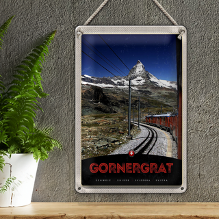 Blechschild Reise 20x30cm Gornergrat Schweiz Gebirge Schnee Bahn