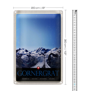Blechschild Reise 20x30cm Gornergrat Schweiz Gebirge Winterzeit