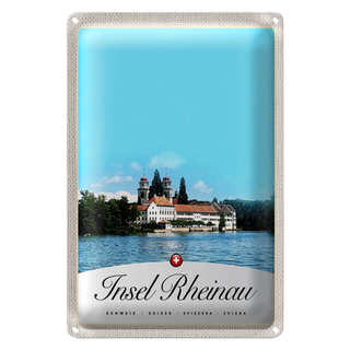 Blechschild Reise 20x30cm Insel Rheinau Europa Kirche Urlaub