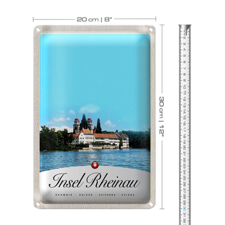Blechschild Reise 20x30cm Insel Rheinau Europa Kirche Urlaub