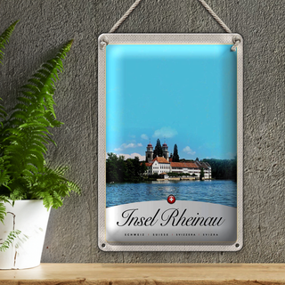 Blechschild Reise 20x30cm Insel Rheinau Europa Kirche Urlaub