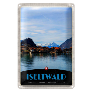 Blechschild Reise 20x30cm Iseltwald See Schnee Gebirge Urlaub