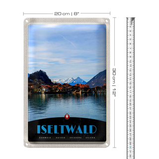 Blechschild Reise 20x30cm Iseltwald See Schnee Gebirge Urlaub