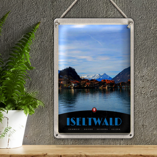 Blechschild Reise 20x30cm Iseltwald See Schnee Gebirge Urlaub