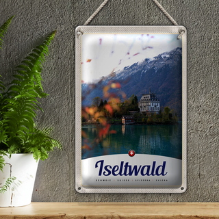 Blechschild Reise 20x30cm Iseltwald Schweiz Europa See Natur