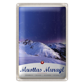 Blechschild Reise 20x30cm Muottas Muragl Schweiz Winter Schnee
