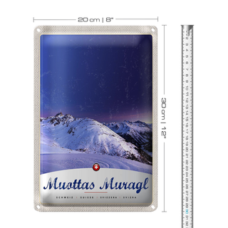 Blechschild Reise 20x30cm Muottas Muragl Schweiz Winter Schnee