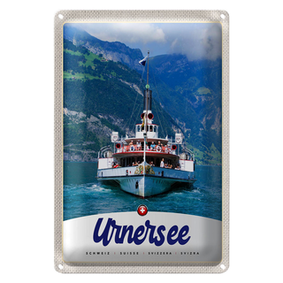 Blechschild Reise 20x30cm Urnersee Schweiz Europa Schiff Gebirge