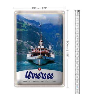 Blechschild Reise 20x30cm Urnersee Schweiz Europa Schiff Gebirge