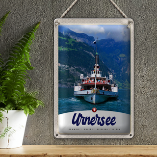 Blechschild Reise 20x30cm Urnersee Schweiz Europa Schiff Gebirge