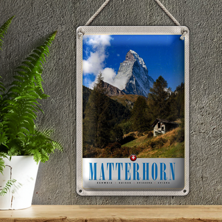 Blechschild Reise 20x30cm Matterhorn Schweiz Wald Gebirge Schnee